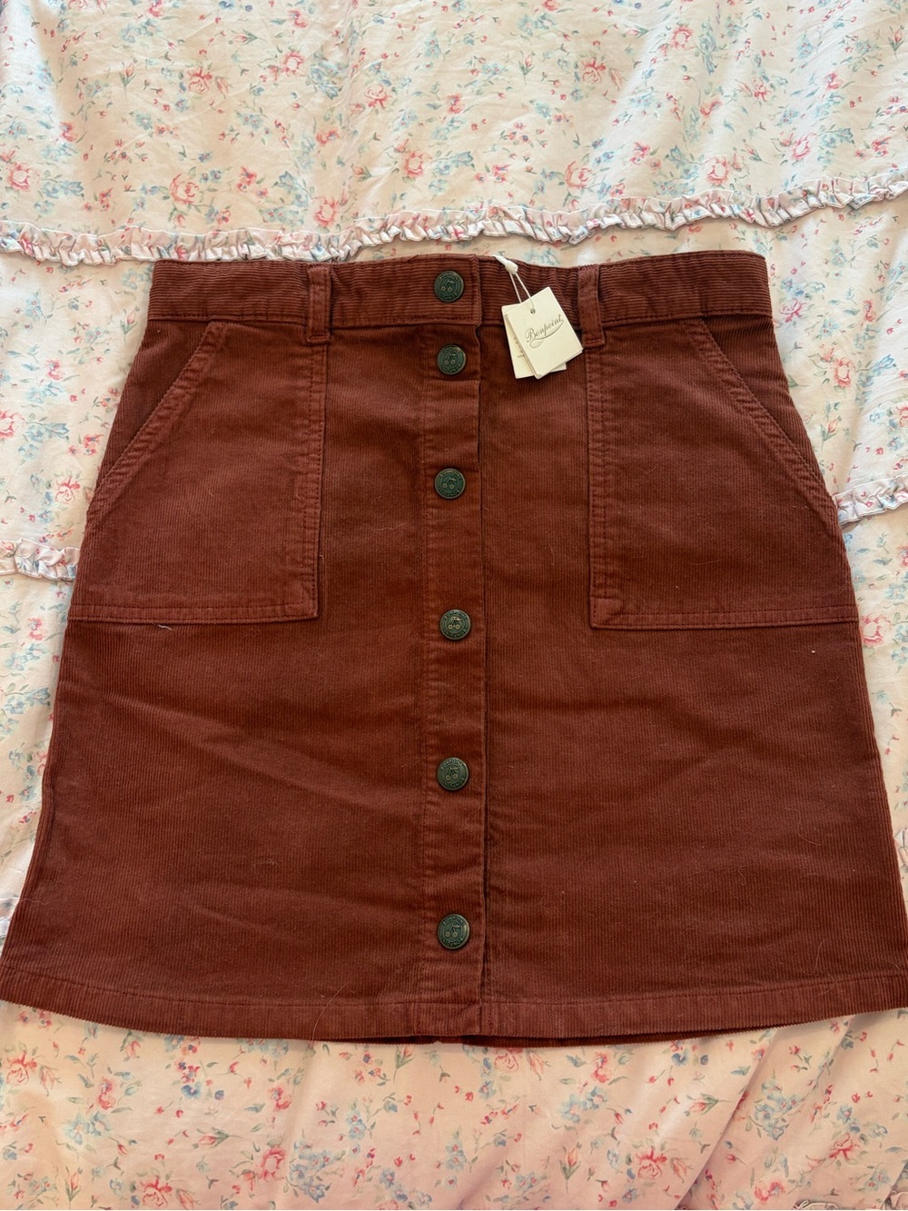 Girls Bonpoint Button-Front Corduroy Skirt in Rust